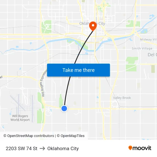 2203 SW 74 St to Oklahoma City map