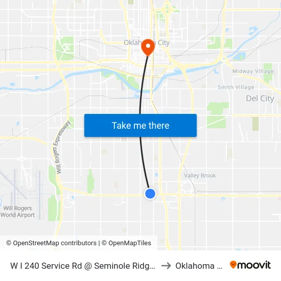 55 SW 74 St to Oklahoma City map