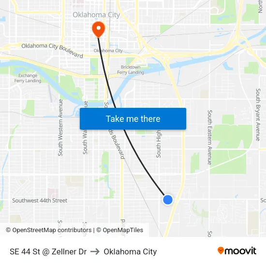 SE 44 St @ Zellner Dr to Oklahoma City map