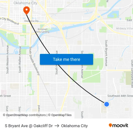 S Bryant Ave @ Oakcliff Dr to Oklahoma City map