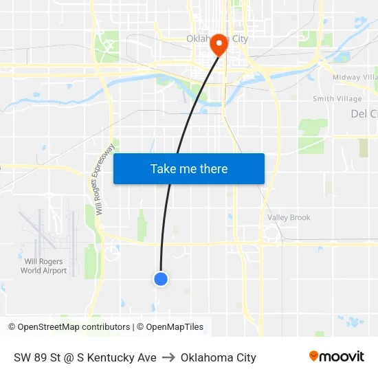 SW 89 St @ S Kentucky Ave to Oklahoma City map