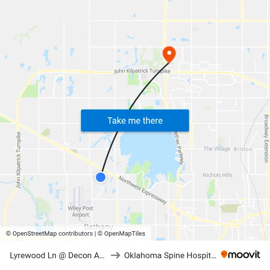 Lyrewood Ln @ Decon Ave to Oklahoma Spine Hospital map