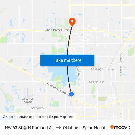 NW 63 St @ N Portland Ave to Oklahoma Spine Hospital map