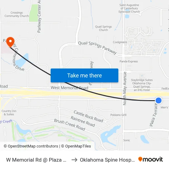 W Memorial Rd @ Plaza Terr to Oklahoma Spine Hospital map