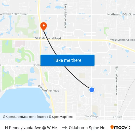 N Pennsylvania Ave @ W Hefner Rd to Oklahoma Spine Hospital map