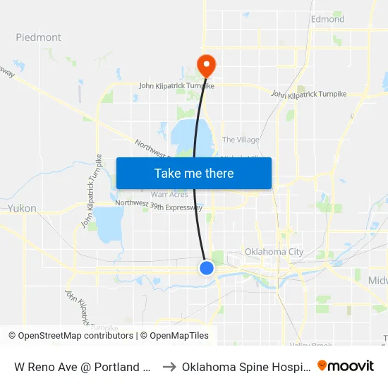 W Reno Ave @ Portland Ave to Oklahoma Spine Hospital map