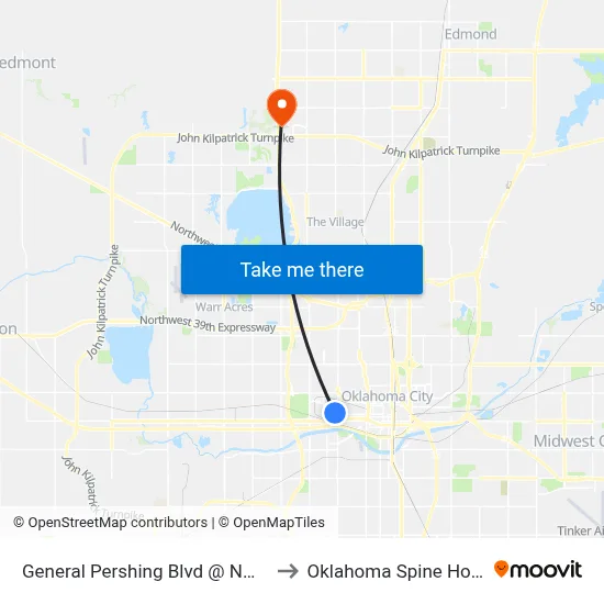 General Pershing Blvd @ NW 1 Terr to Oklahoma Spine Hospital map