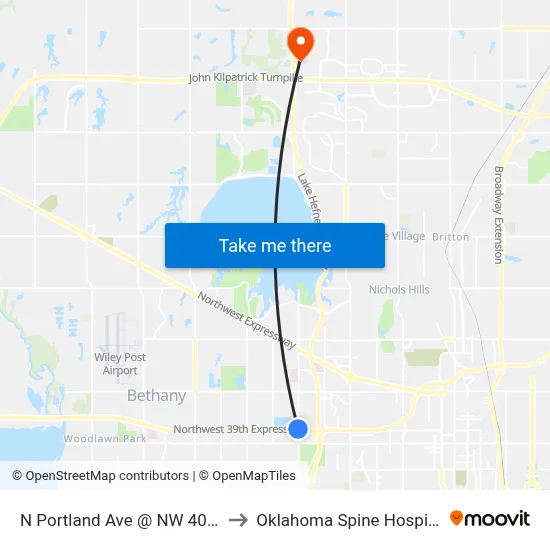 N Portland Ave @ NW 40 St to Oklahoma Spine Hospital map