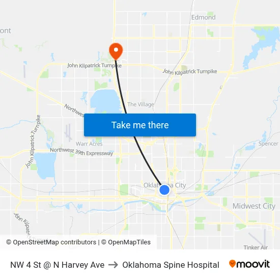 NW 4 St @ N Harvey Ave to Oklahoma Spine Hospital map