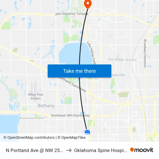 N Portland Ave @ NW 25 St to Oklahoma Spine Hospital map