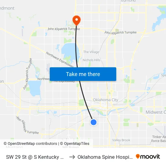 SW 29 St @ S Kentucky Ave to Oklahoma Spine Hospital map
