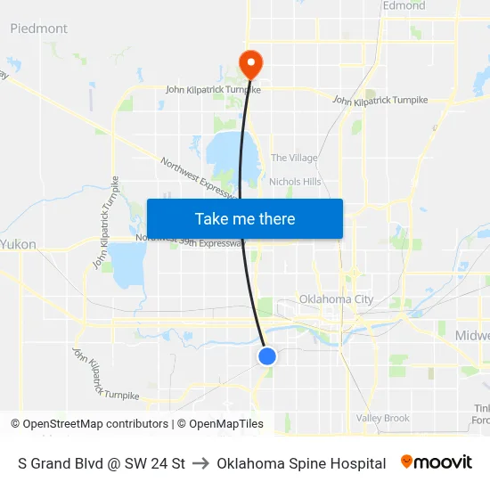S Grand Blvd @ SW 24 St to Oklahoma Spine Hospital map