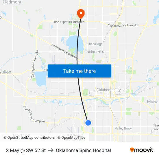 S May @ SW 52 St to Oklahoma Spine Hospital map