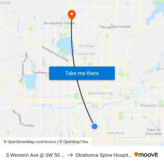 S Western Ave @ SW 50 Pl to Oklahoma Spine Hospital map