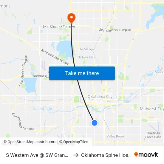 S Western Ave @ SW Grand Blvd to Oklahoma Spine Hospital map