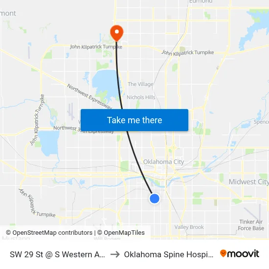SW 29 St @ S Western Ave to Oklahoma Spine Hospital map