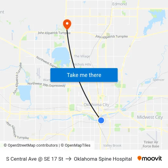 S Central Ave @ SE 17 St to Oklahoma Spine Hospital map
