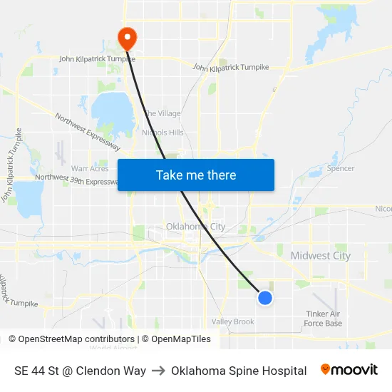 SE 44 St @ Clendon Way to Oklahoma Spine Hospital map
