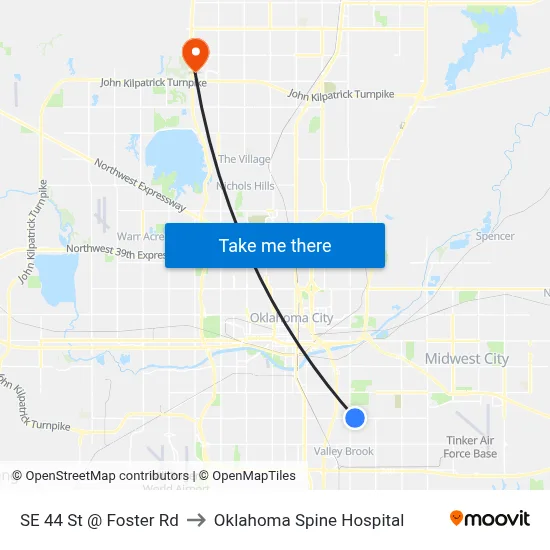 SE 44 St @ Foster Rd to Oklahoma Spine Hospital map