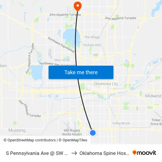 S Pennsylvania Ave @ SW 82 St to Oklahoma Spine Hospital map