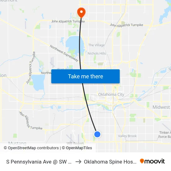 S Pennsylvania Ave @ SW 60 St to Oklahoma Spine Hospital map