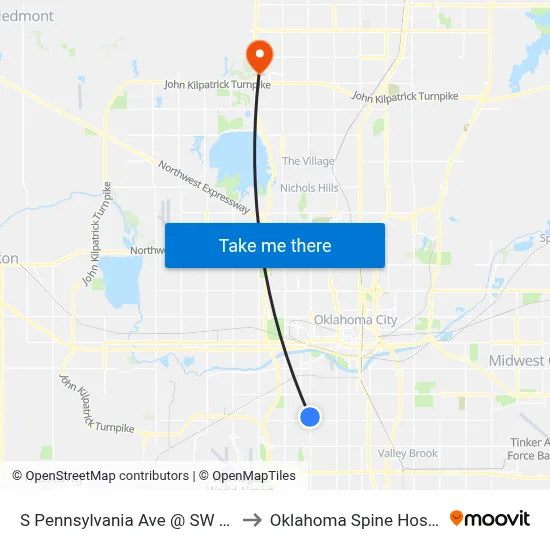S Pennsylvania Ave @ SW 42 St to Oklahoma Spine Hospital map