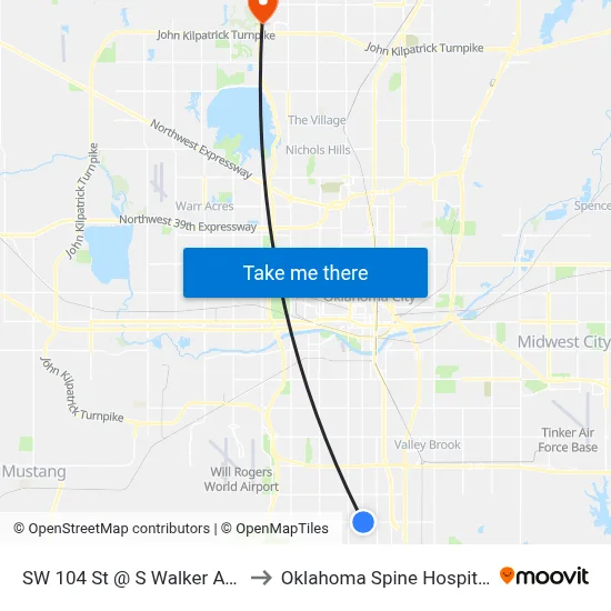 SW 104 St @ S Walker Ave to Oklahoma Spine Hospital map