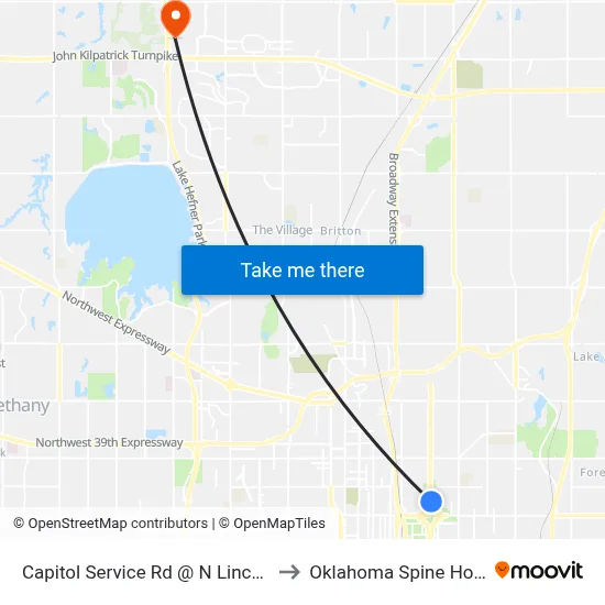 Capitol Service Rd @ N Lincoln Blvd to Oklahoma Spine Hospital map