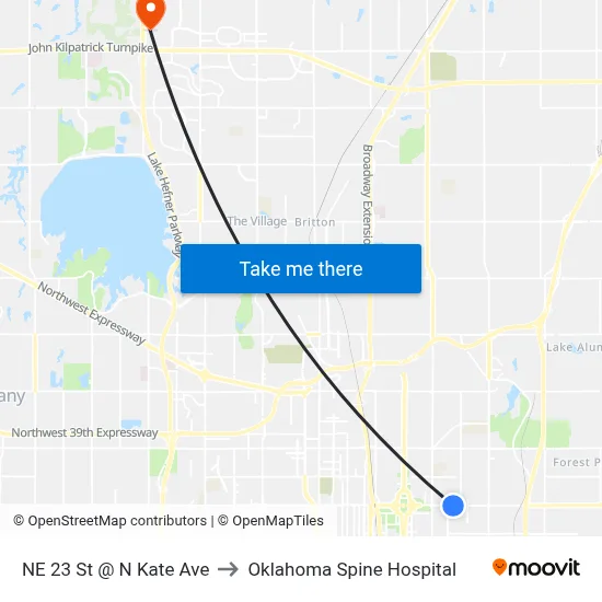 NE 23 St @ N Kate Ave to Oklahoma Spine Hospital map