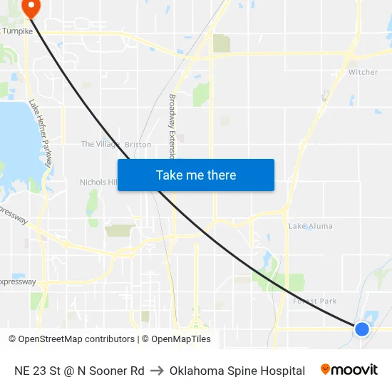 NE 23 St @ N Sooner Rd to Oklahoma Spine Hospital map