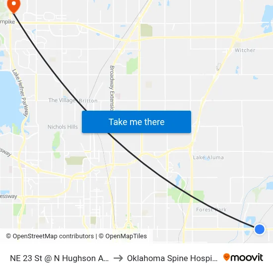 NE 23 St @ N Hughson Ave to Oklahoma Spine Hospital map