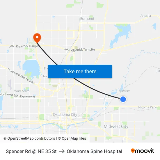 Spencer Rd @ NE 35 St to Oklahoma Spine Hospital map