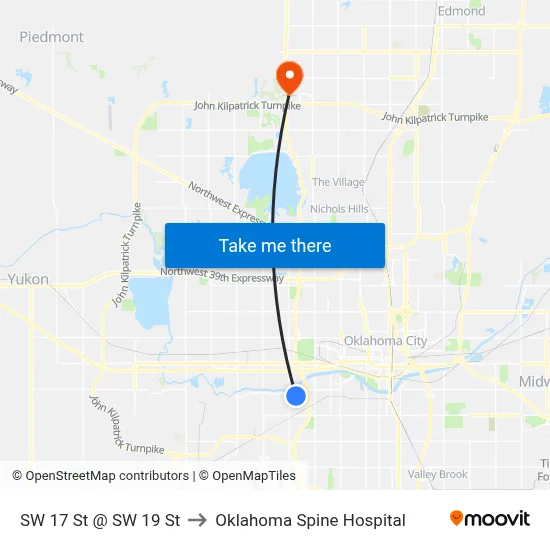 SW 17 St @ SW 19 St to Oklahoma Spine Hospital map