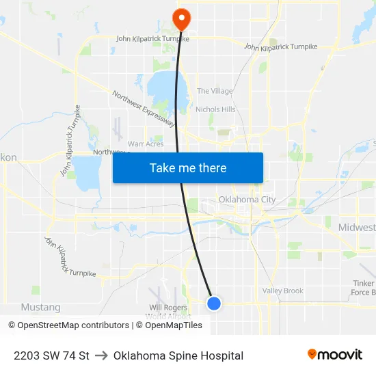 2203 SW 74 St to Oklahoma Spine Hospital map