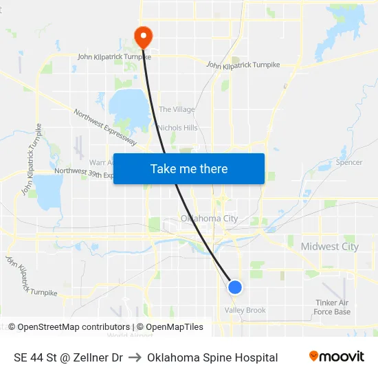 SE 44 St @ Zellner Dr to Oklahoma Spine Hospital map