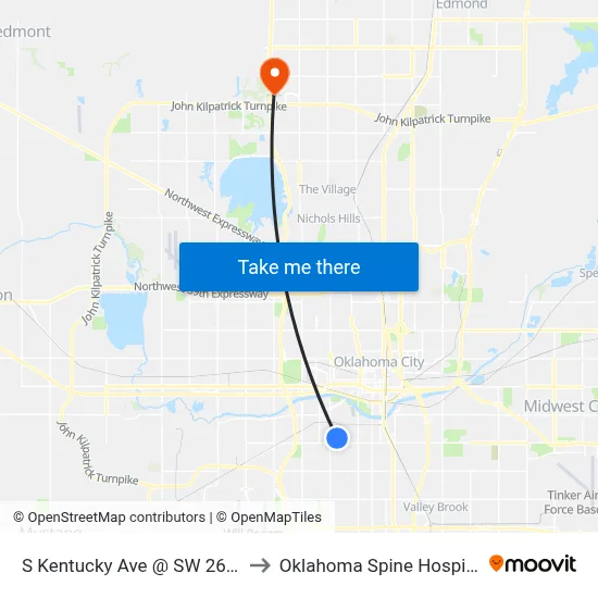 S Kentucky Ave @ SW 26 St to Oklahoma Spine Hospital map