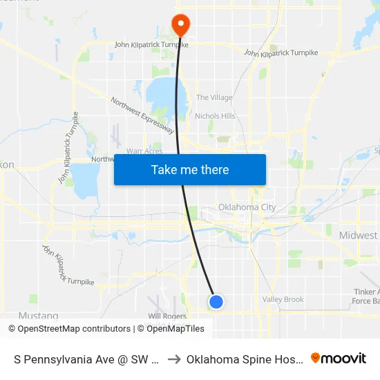 S Pennsylvania Ave @ SW 65 St to Oklahoma Spine Hospital map