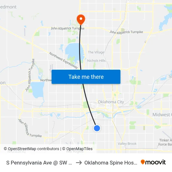 S Pennsylvania Ave @ SW 34 St to Oklahoma Spine Hospital map