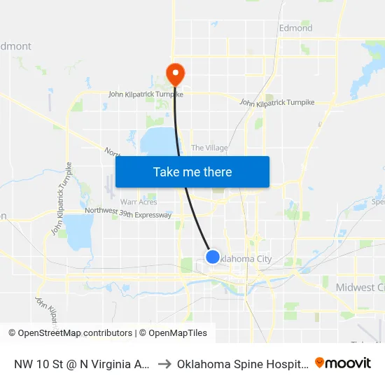 NW 10 St @ N Virginia Ave to Oklahoma Spine Hospital map