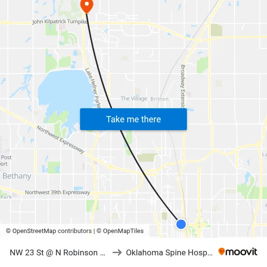 NW 23 St @ N Robinson Ave to Oklahoma Spine Hospital map