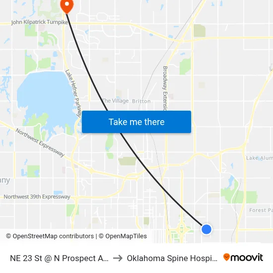 NE 23 St @ N Prospect Ave to Oklahoma Spine Hospital map