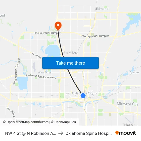 NW 4 St @ N Robinson Ave to Oklahoma Spine Hospital map