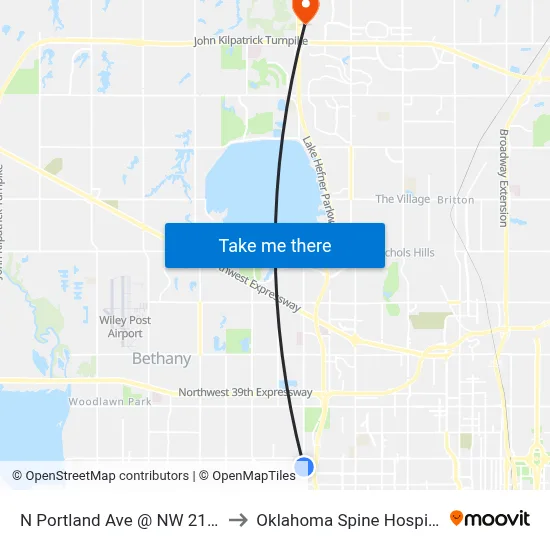 N Portland Ave @ NW 21 St to Oklahoma Spine Hospital map