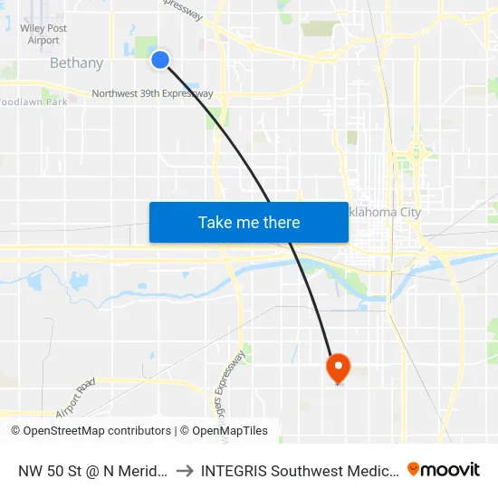 NW 50 St @ N Meridian Ave to INTEGRIS Southwest Medical Center map