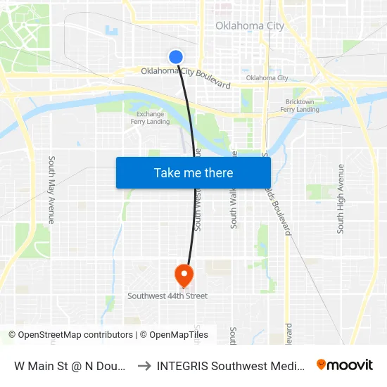 W Main St @ N Douglas Ave to INTEGRIS Southwest Medical Center map