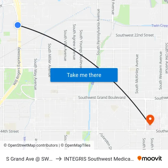 S Grand Ave @ SW 20 St to INTEGRIS Southwest Medical Center map