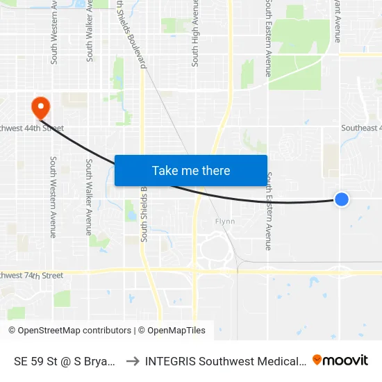 SE 59 St @ S Bryant Ave to INTEGRIS Southwest Medical Center map