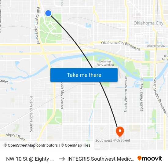 NW 10 St @ Eighty Niner Dr to INTEGRIS Southwest Medical Center map