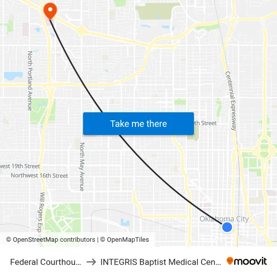Federal Courthouse to INTEGRIS Baptist Medical Center map