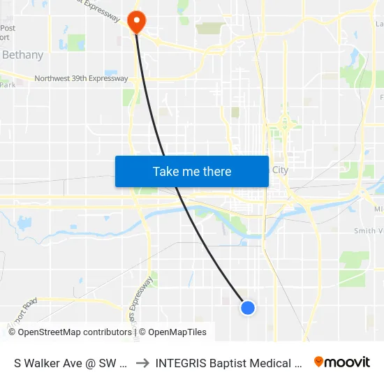 S Walker Ave @ SW 44 St to INTEGRIS Baptist Medical Center map